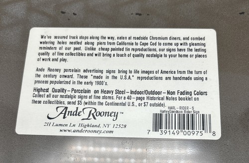 Harley Davidson Ande Rooney Motorcycle Adv Sign Heavy Porcelain Man Cave USA - Picture 9 of 12