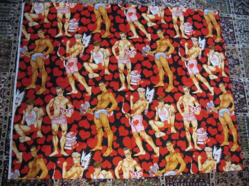 LOOK OF LOVE THE ALEXANDER HENRY FABRICS 44 X 36 SEXY PINUP MEN VALENTINES DAY - Picture 1 of 3