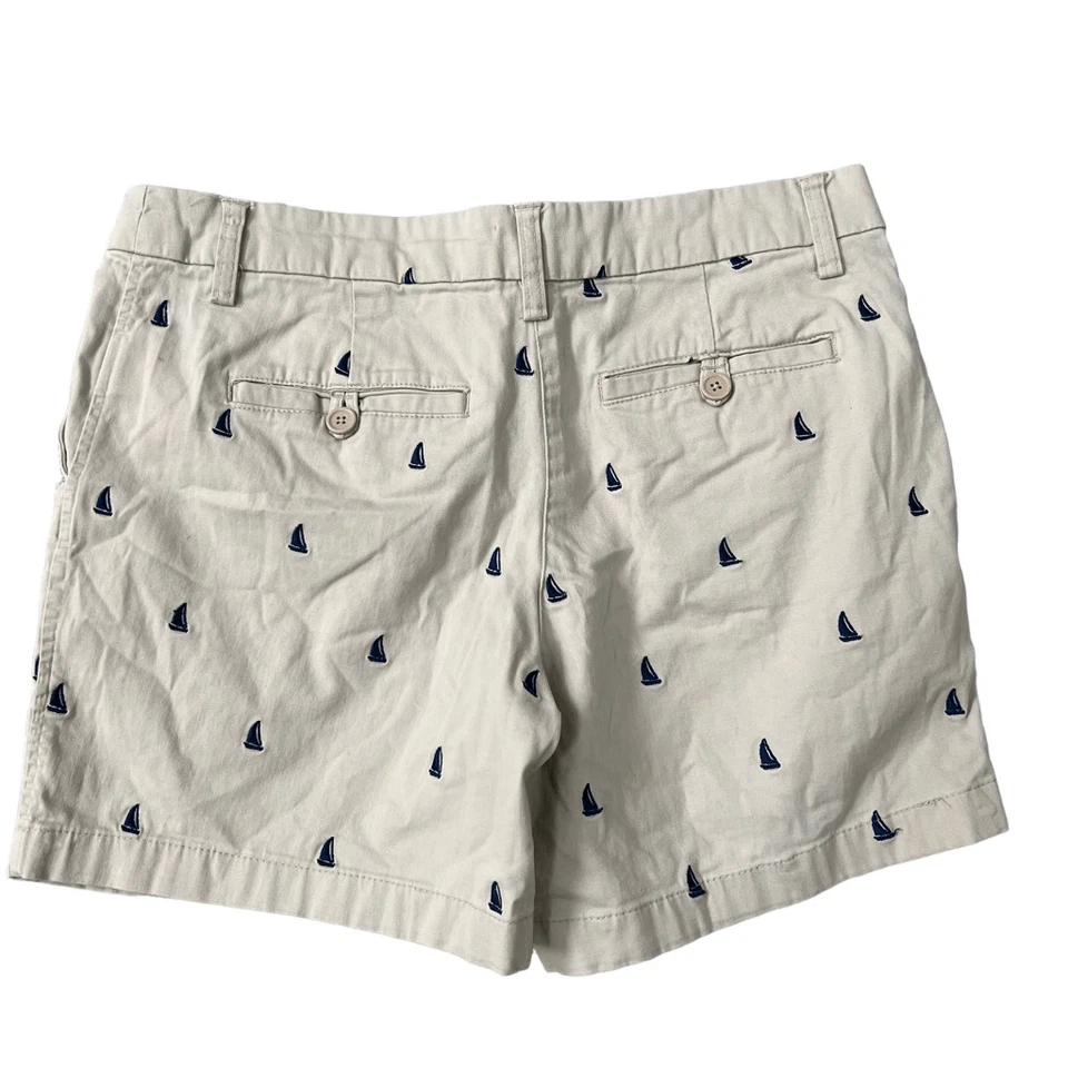 British Khaki Nautical Shorts tan Size 6 sailboat pattern cotton stretch - Image 2 of 4