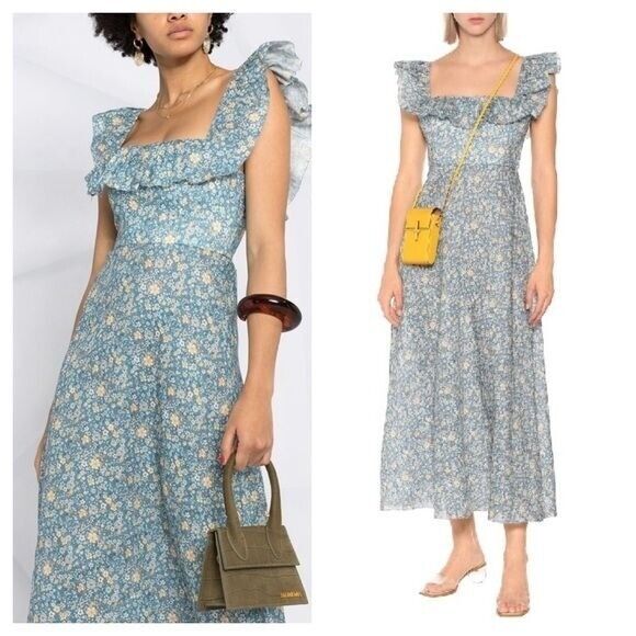 Zimmermann / Carnaby floral linen ruffle Dress in Indigo Zimmermann / Carnaby floral linen ruffle Dress in Indigo
