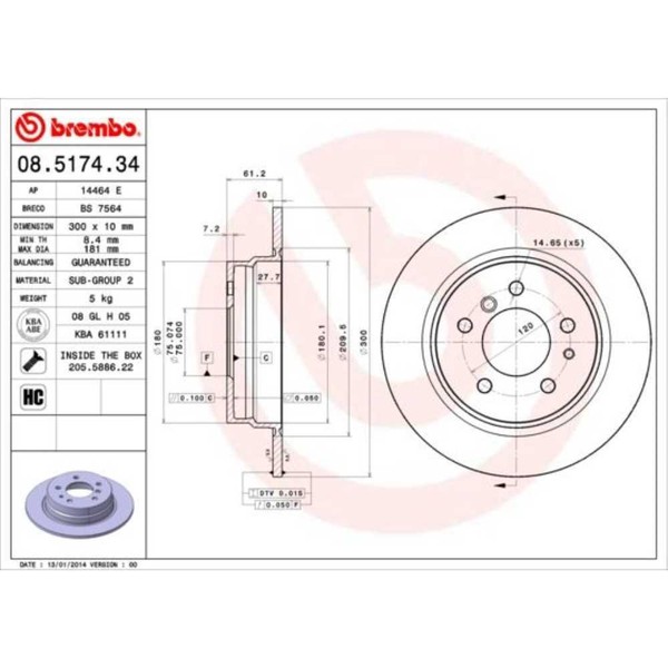 Brembo 2X Bremsscheibe Hinten 300 Voll FüR BMW 5Er E34 08.5174.34-image