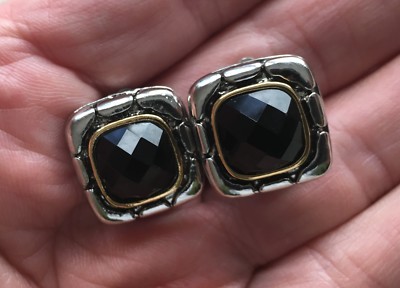 Steampunk Cobblestone Earrings Black Faceted Crystal Designer Copy 3/4'' CLIP