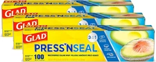 Glad Press'N Seal Plastic Food Wrap, 100 Square Foot Roll, Pack of 3, (Package M