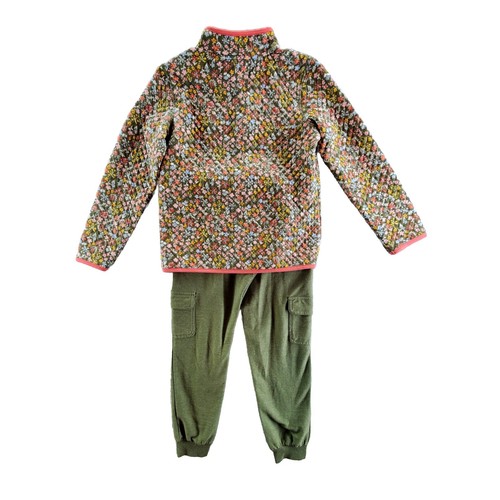 Dip Girls Long Sleeve Quilted Floral Top & Olive Green Cargo Pant Outfit Sz M/L - Picture 2 of 12