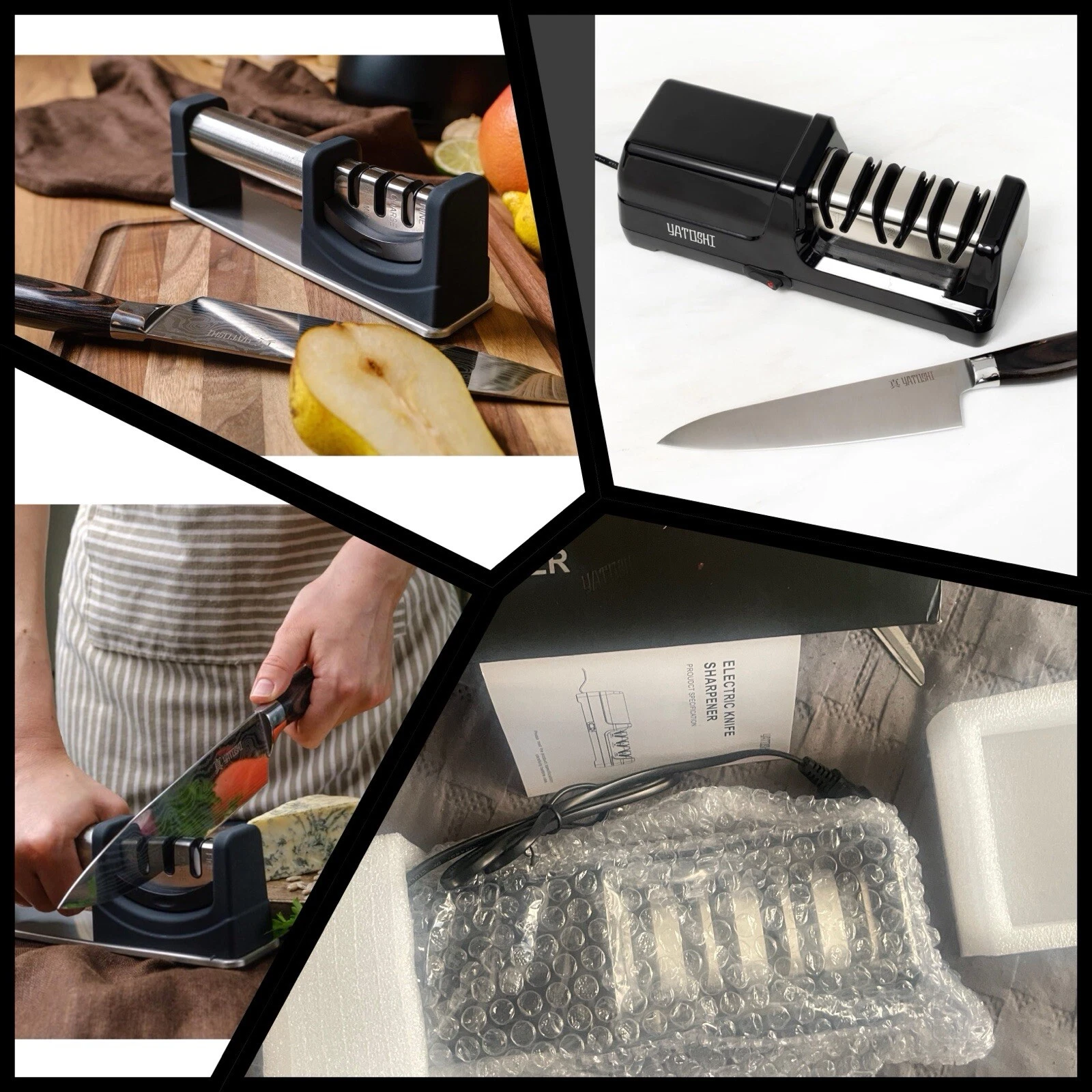 New Professional Grade Electric Knife Sharpener-Stage 3-W Guard & Angled-NIB