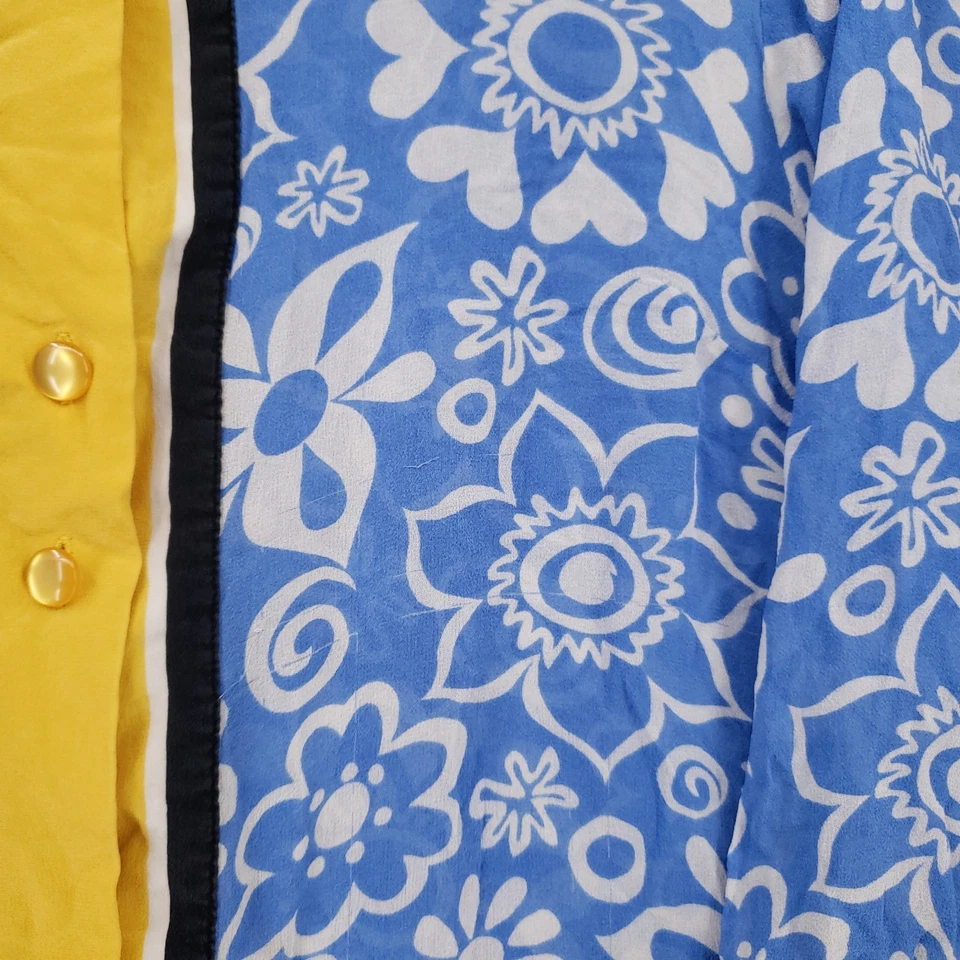 ВИНТАЖНЫЙ Bob Mackie носимый искусства рубашка на пуговицах женщин L большой синий шелк цветочный - Изображение 4 из 4