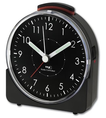 TFA Dostmann Sunrise 60.1513.01 Analog Funkgerät - Controlled Black, deutsche Zeit
