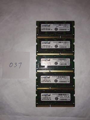 037--Crucial 8GB DDR3 1600 SODIMM Laptop RAM, Lot of 5, Good Condition