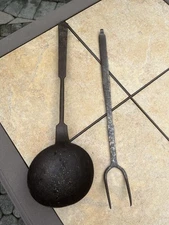 Antique Hand Forged Primitive Rustic Kitchen Fork and Ladle