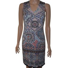 Karen Kane Womens Small Paisley Medallion V-Neck Sleeveless Sheath Dress