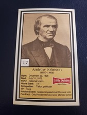 Andrew Johnson 1992 U.S Presidents Little Debbie Snack Cakes White Border