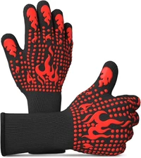 Aramid Heat Resistant Grill Gloves, 1472°F Dual-Layer BBQ Cooking Mitts 1 Pair&=