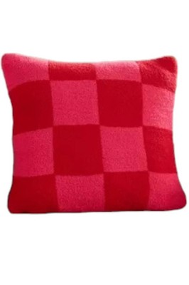 Fierce Home Cozy Knit Checkered 20'' x 20'' Pillow Crimson/Pink