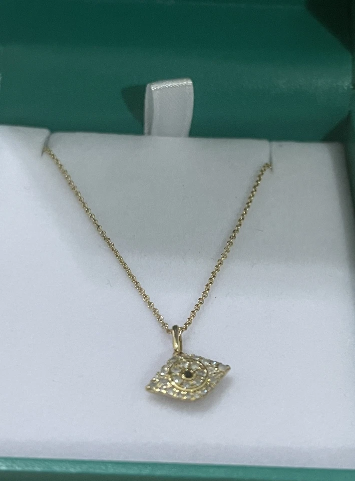 COLLAR COLGANTE DE PLATA ESTERLINA Y DIAMANTES Oro MAL OJO DE EFFY /$570 Foto 3 de 4