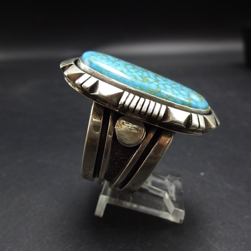Big COOPER WILLIE Navajo WEBBED KINGMAN TURQUOISE Sterling Silver RING size 9.5 - Picture 9 of 18