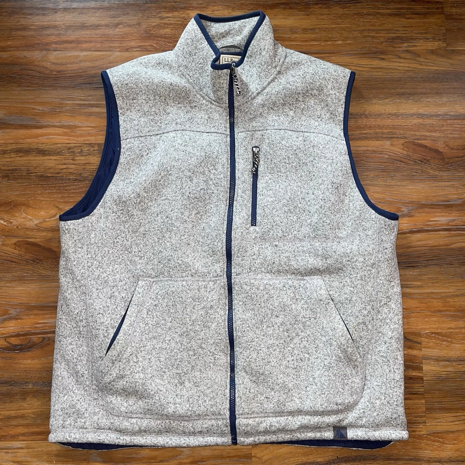 LL Bean Sweater Fleece Primaloft Quilted Lined Vest Mens XL Gray Insulated