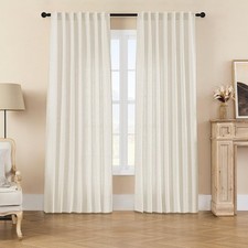 Joydeco Linen Curtains 2 Panel Set,Light Filtering, Ivory on Linen Curtains 8...