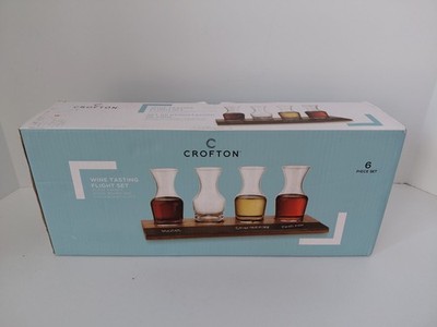 Wine Tasting Flight Set Of 4 Decanter Glasses On Wood board With Chalk Slate New