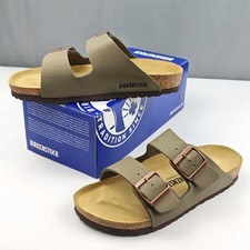 Birkenstock Arizona Birkibuc Stone Wide/Narrow Birko-Flor Leather Sandals
