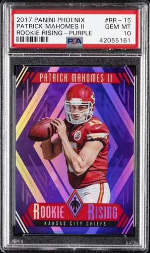 2017 PANINI PHOENIX RC RISING PURPLE #RR-15 PATRICK MAHOMES II #/75 PSA 10