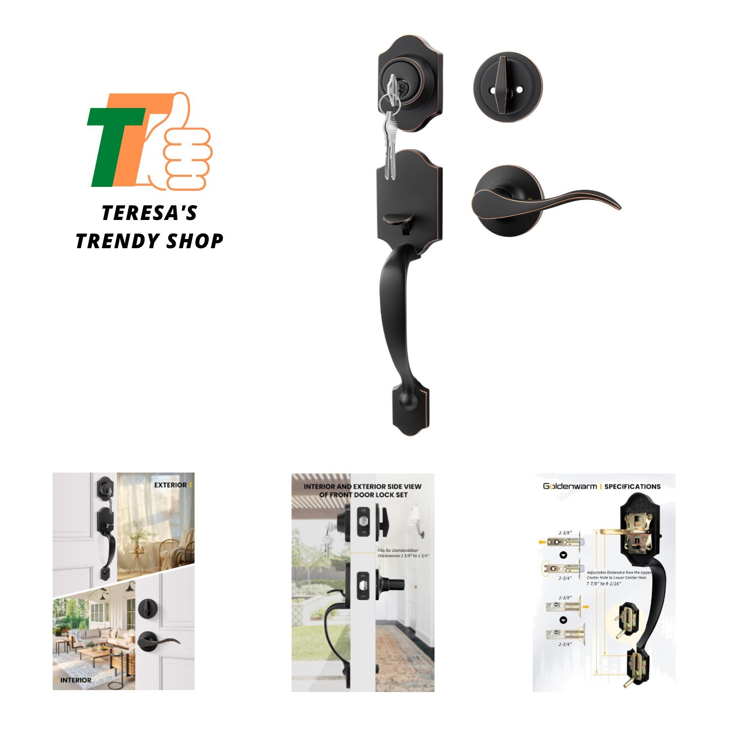 Front Door Lock Set, Oil-Rubbed Bronze Front Door Handle and