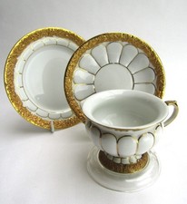 MEISSEN 24K GOLD Encrusted rims Leaf 6 set Cup  Saucer  Plate set, large plate