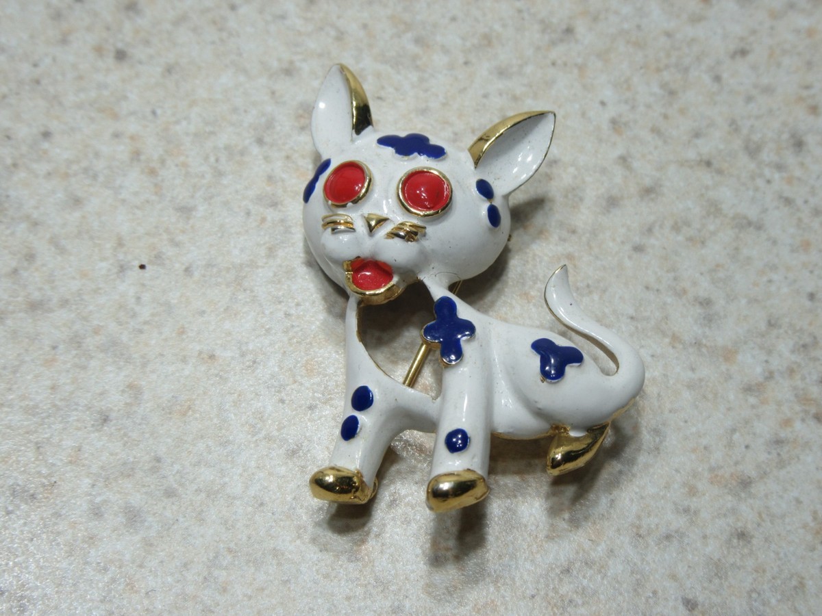 Vintage Trifari Goldtone Precious Pets Enamel Cat Brooch View 2