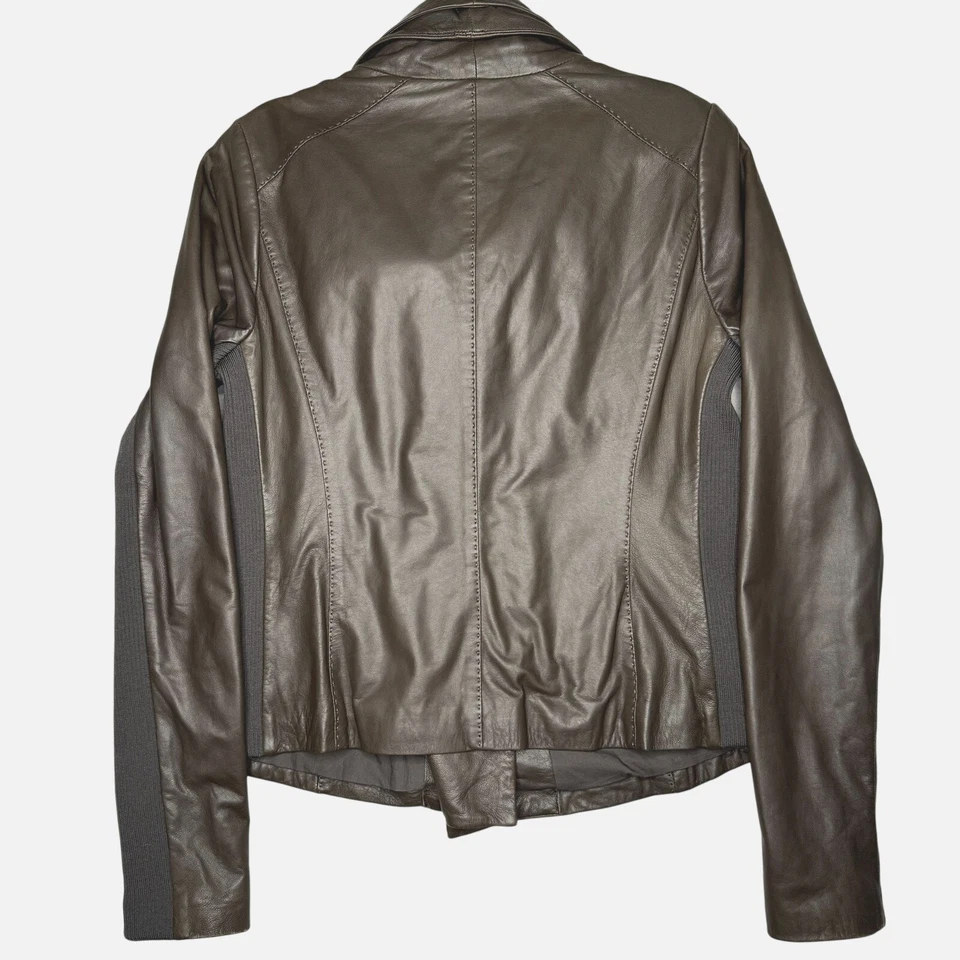 Chaqueta Vince Mujer Grande Marrón 100% Cuero Asimétrica Moto Cuello Embudo Cremallera Foto 3 de 4