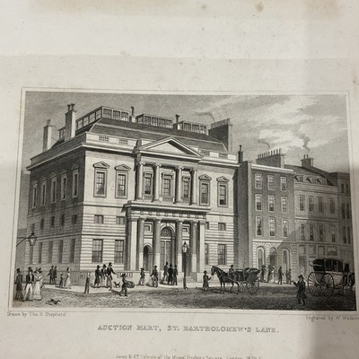Antiker Druck 1827 LONDON - AUKTION MART - ST BARTHOLOMEW s LANE