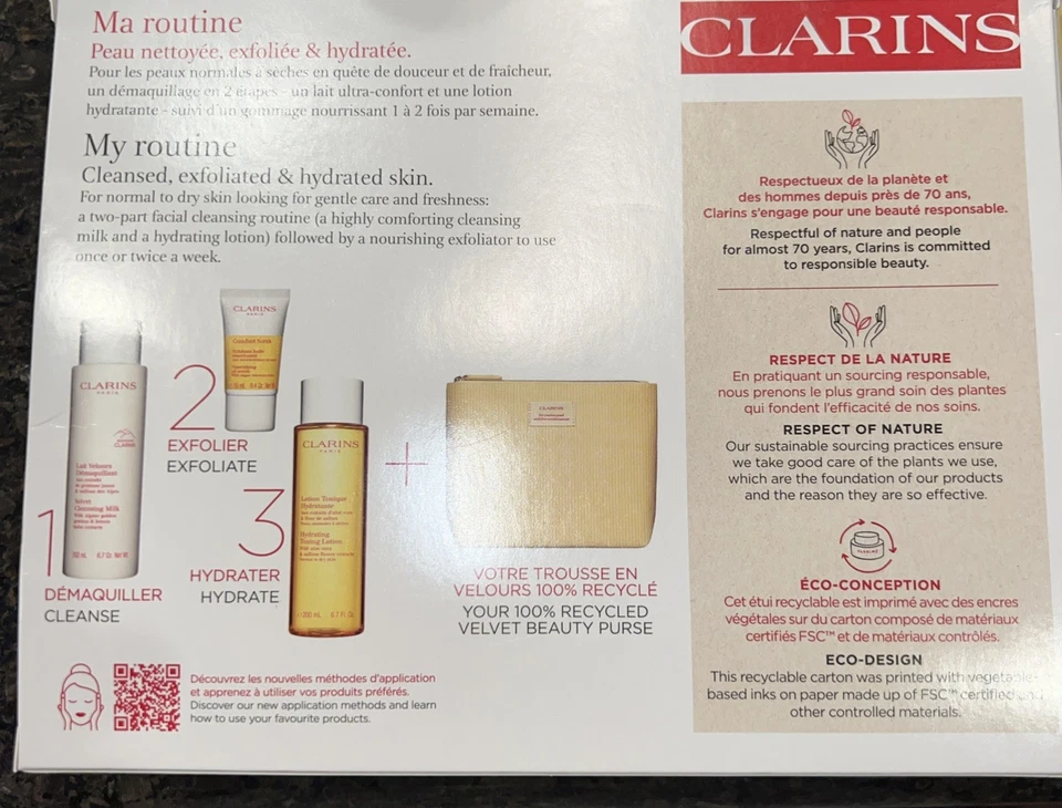 Juego de 3 piezas CLARINS My Cleansing Essentials + bolsa limpiador de piel normal tónico exfoliante Foto 2 de 4