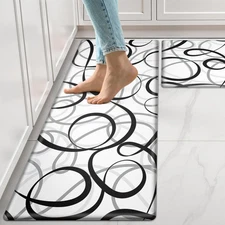 Kitchen Mats Cushioned Anti Fatigue Kitchen Rugs Sets of 2 Black White Grey M...