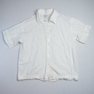 SNDYS Short Sleeve Blouse Cotton Linen Button Down White Collared Shirt Medium