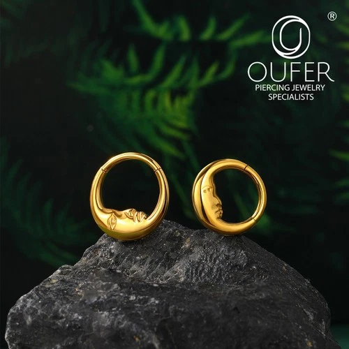 Gold Septum Clicker Titanium 16G Moon Segment Ring Snug Lobe Piercing Jewelry