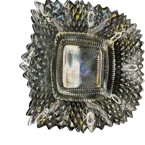 Vintage Smoke Gray Carnival Glass Iridescent Sawtooth Candy Dish Indiana Glass