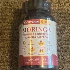vivcmin 13 in 1 Moringa Leaf Powder Capsules - Turmeric, Ginger, Quercetin,
