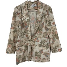 Alfred Dunner Vintage Aztec Southwestern Beige Blazer Jacket Size 8 Petite