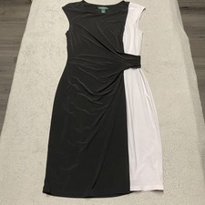 Lauren Ralph Lauren Dress Womens 8 Black Gray Two Tone Sheath Sleeveless Formal 