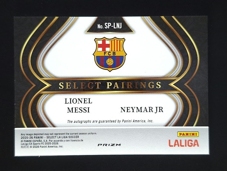 2025-26 Panini Select LIONEL MESSI/NEYMAR JR Dual Auto Silver Pairings #SP-LNJ view 2