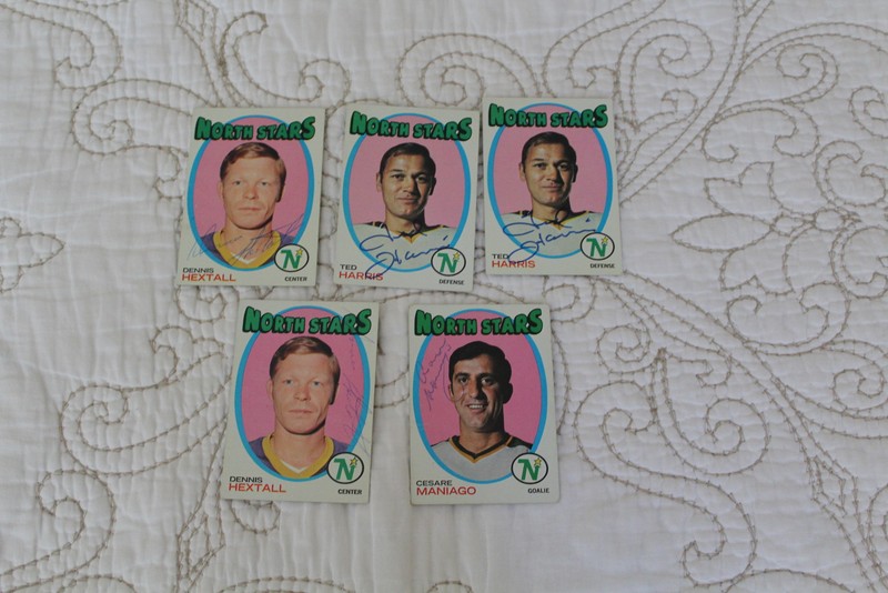Autograph 5 Hockey Cards Topps 1971-72 Minnesota North Stars Ted Harris Hextll