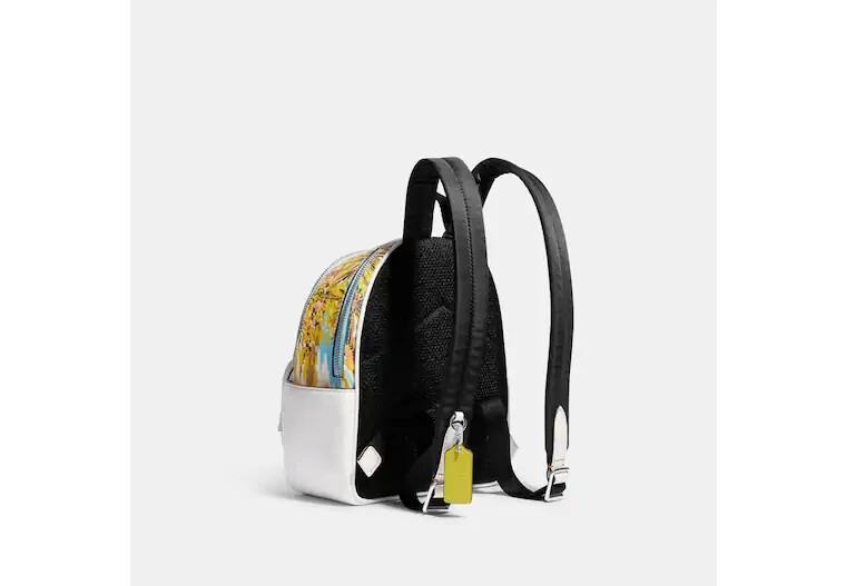 coach hawaiian print backpack Teri Shoulder Bag With Printed coated canvas and refined pebble leather Inside zip and multifunction pockets Double zip closure fabric lining Handle with 1 1/2 drop Outside zip and open pockets Adjustable shoulder straps 7 3/4 (L) x 8 3/4 (H) x 3 1/2 (W) Print may vary slightly from what is pictured Style No COACH CK378 Mini Court Backpack