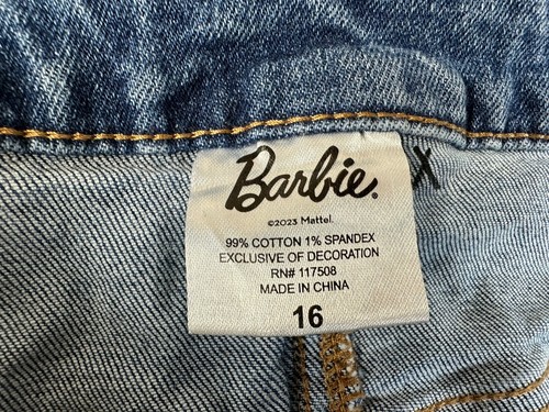 Barbie Jeans Screen Printed Denim Logos Women’s Girls Size 16 (Actual 26X27.5) - Picture 13 of 20