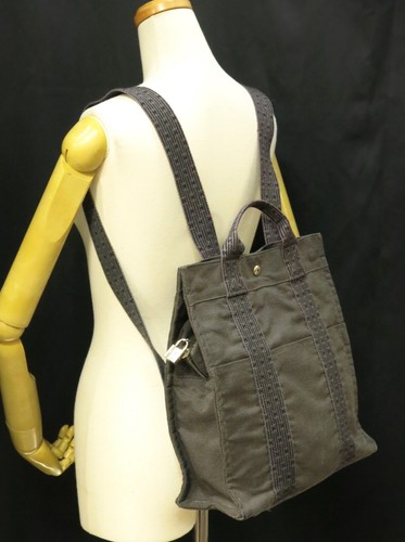 Authentic HERMES Her Line Ade MM Canvas Backpack Grey 18698805 - Picture 2 of 24