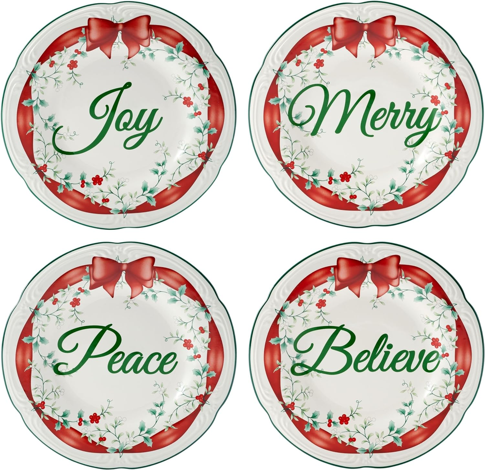 Winterberry Red Ribbon Salad Plates, Set of 4