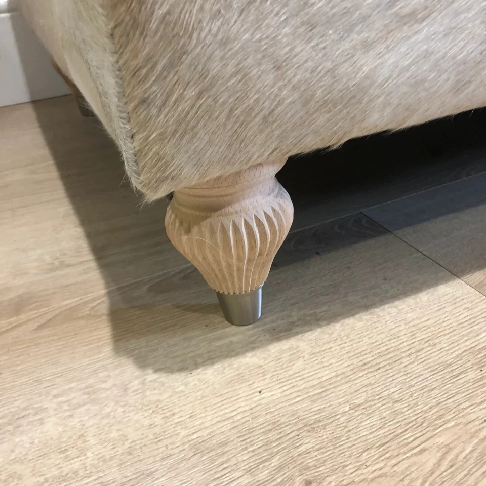 Cream Champagne Beige Charolais Cowhide Luxury Ottoman / Footstool - Image 4 of 4