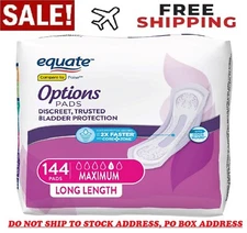 Equate Options Incontinence Pads for Women, Maximum, Long, 45/72/144 Count