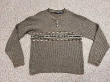 Scandia Sweater Mens Large Brown Knit Henley Fisherman Outdoors Hiking Camping