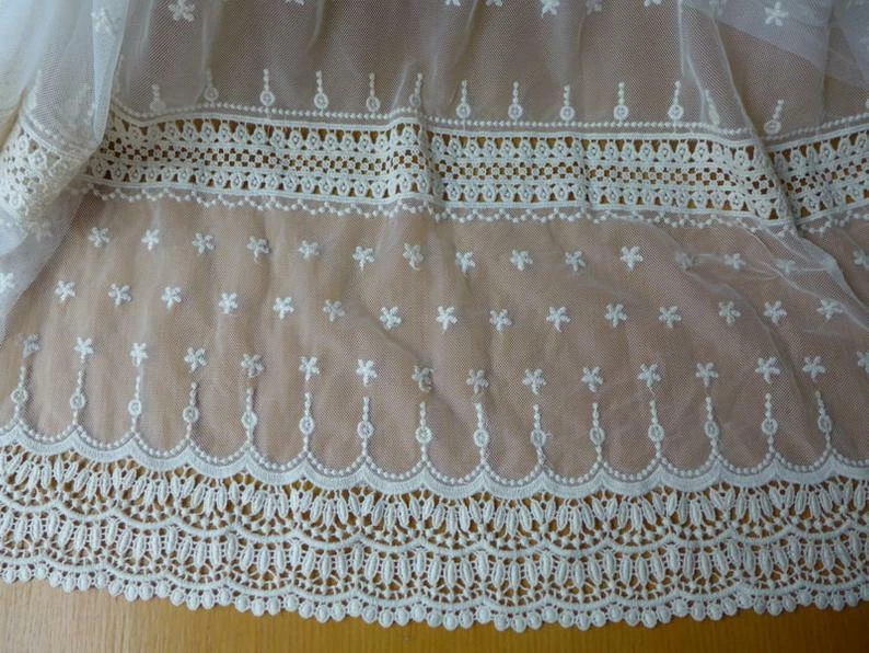 Vintage Crochet Cotton Floral Tulle Lace Fabric DIY Bridal Dress Curtain Fabric - Image 4 of 4