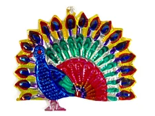 PEACOCK Bird Hand-Punched Tin Ornament Colorful Mexican Folk Art