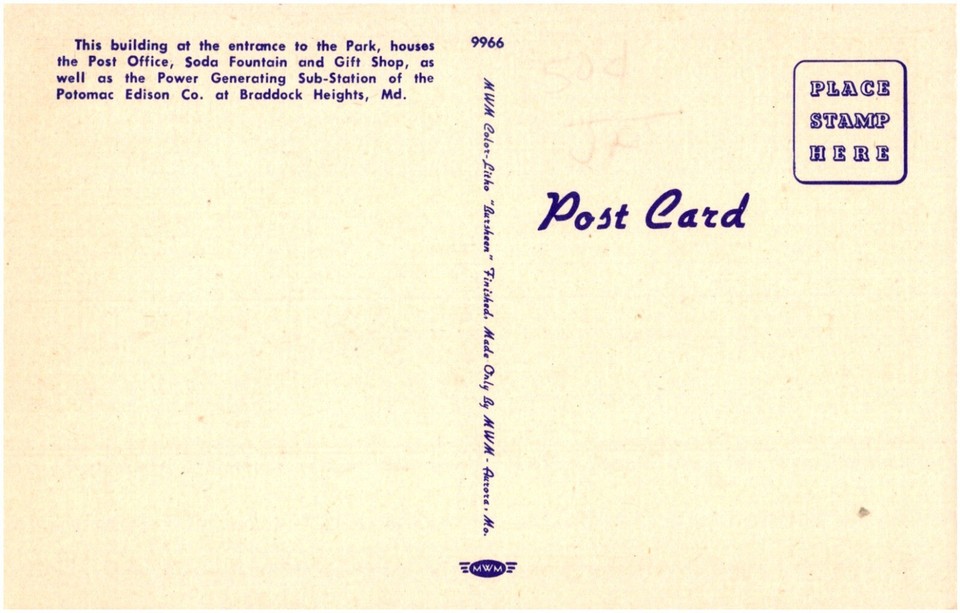 Post Office & Soda Shop Braddock Heights Maryland MD 1940s Linen