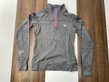 Pink Victorias Secret Womens Size XS Heathered Track Jacket Gray Zip Pocket